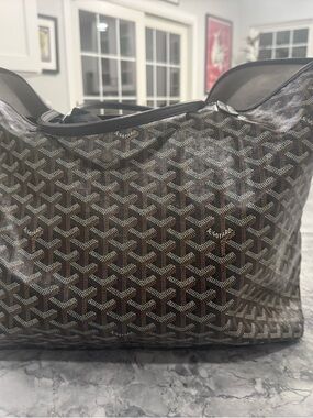 Goyard Brown & Black St. Louis Tote with Signature Goyardine Pattern